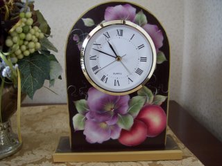 Clock with purple pansies